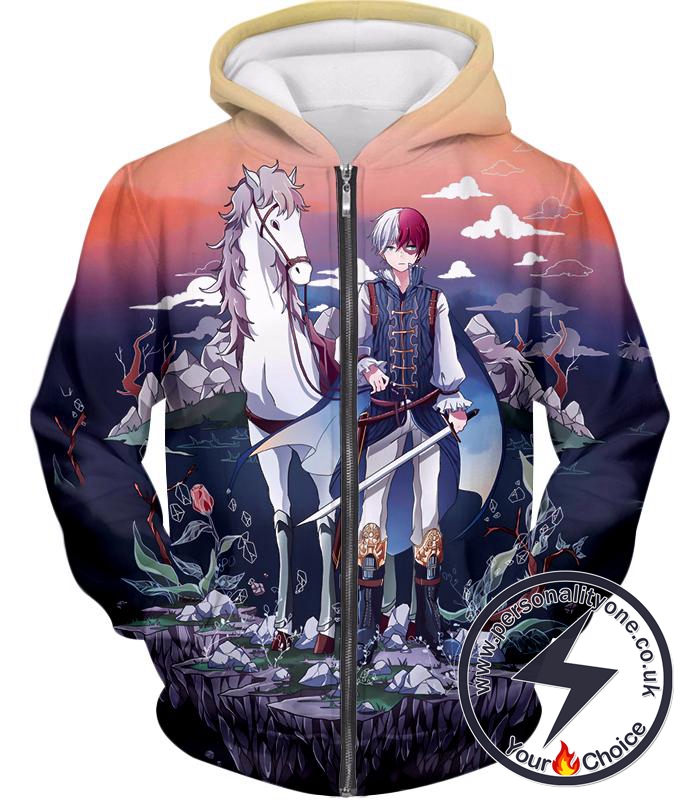 My Hero Academia Fictional Shoto Todoroki Fantasy Anime Promo Graphic Zip Up Hoodie